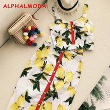 ALPHALMODA Summer Women Fashion Skirt Set Pineapple Printed Tank Top High Waist Step Skirt Female Holidays Skirt Suits 2024 - buy cheap