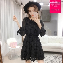 2020 fashion brand mori girl Slim tassel ruffles Dresses female round neck high waist stitching mesh hollow cut dress wj1930 2024 - buy cheap