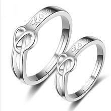 KOFSAC Fashion 925 Sterling Silver Ring Love Heart Intertwined Adjustable Couple Rings For Women Men Engagement Lovers Jewelry 2024 - buy cheap