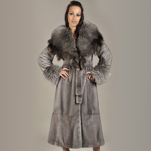 2020 BFFUR Women Natural Mink Fur Coat Fox Fur Collar With Belt  Long Outfit Female Luxurious Real Mink Fur Coats Jacket 2024 - buy cheap