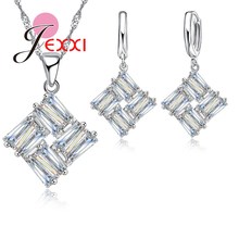 Fashion Bands Jewelry Set For Women Square CZ   Pendant Necklaces Hoop Earring 925 Sterling Silver Jewelry Sets 2024 - buy cheap