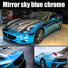 Высокая растягивающаяся небесно-голубая хромированная зеркальная виниловая пленка, гибкая наклейка на лист, эмблема, чехол для кузова автомобиля велосипеда 2024 - купить недорого