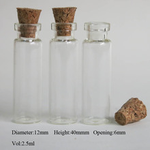 Viales de vidrio de corcho transparente, Mini tapón de corcho de 1000x2,5 ml, botella de la suerte de 12x40x6mm, botella transparente 2024 - compra barato