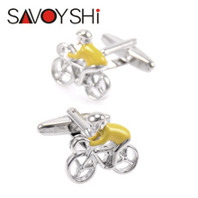 SAVOYSHI Bicycle Cufflinks for Mens Shirt Cuff buttons High Quality Yellow Enamel Jockey Cuff links Fashion Brand Men Jewelry 2024 - buy cheap