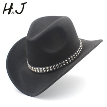 Women Men Wool Hollow Western Cowboy Hat With Wide Brim Felt Cowgirl Jazz Godfather Sombrero Cap Size 56-58CM Punk Belt A35 2024 - buy cheap