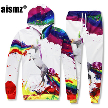 Aismz Autumn Winter Casual Mens Tracksuit Set Horse 3D Print Hooded Sweatshirt+Pants 2 Piece Sets Moletom Masculino Men Suit 2024 - buy cheap