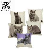 Cute British Shorthair Cat Linen Pillowcase Sofa Decorative Pillow Cover Animal Pattern Square Cushion Cover 45X45cm 2024 - buy cheap