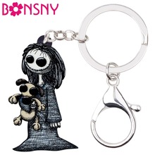 Bonsny Acrylic Halloween Dark Smile Girl Doll Key Chains Keychains Rings Pendant Game Punk Jewelry For Women Bag Car Charms Gift 2024 - buy cheap