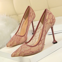 Spring summer Women Shoes Pointed Toe Pumps 9.5CM Thin Heels Wedding Dress Lace Hollow Mesh High Heels Boat Shoes 2024 - buy cheap