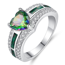 En forma de corazón anillo mujer anillo de circón de la dama verde circonita con color de arco iris de Metal anillo colorido, decoración de fiesta de boda, joyería de las señoras 2024 - compra barato
