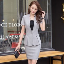 Novelty Gray Summer Short Sleeve Formal Women Business Suits With 3 piece Set Blazer Coat + Skirt +Undershirts Work Wear Blazers 2024 - buy cheap