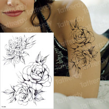 Tatuaje peonía brazo 21*15CM tatuaje rosa para mujer tatuaje temporal Sexy arte corporal a prueba de agua grande negro 2024 - compra barato