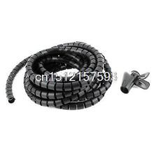 5m 16.4ft 15mm Inner Dia Black Spiral Bands Cable Organizer Wrap w Wire Clip 2024 - buy cheap