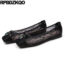 Zapatos planos con cristales para mujer, calzado con lazo, malla, color negro, talla 41, diamantes de imitación, lazo de boda, gran encaje, transpirable, China 2024 - compra barato