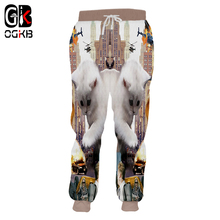 OGKB осенне-зимние облегающие мужские/женские спортивные брюки с 3d рисунком монстра-кота, мужская спортивная одежда в стиле хип-хоп, спортивные брюки 2024 - купить недорого