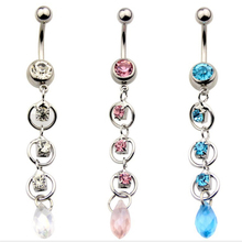 New Surgical Steel Water Drop Dangle Navel rings Blue Crystal Navel Bars Fashion Belly Button Ring Sexy Body Piercing Jewelry 2024 - buy cheap