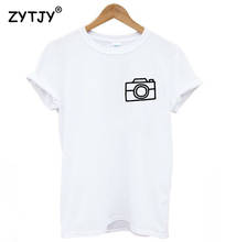 Карманная женская футболка с принтом камеры, хлопковая Повседневная забавная футболка для женщин, топ для девушек, хипстерская футболка, фотография, Прямая поставка 2024 - купить недорого