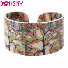 Bonsny Acrylic Wide Colorful Tree Pattern Bracelets Bangles Fashion Jewelry For Women Girls Gift Party Accessories Charms Bijoux 2024 - buy cheap