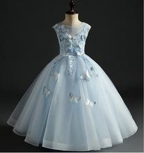 Vestido floral elegante de tule azul-céu, meninas, vestido para casamento, festas, princesa, primeira comunhão 2024 - compre barato