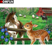 HOMFUN-pintura de diamante 5D DIY "Caballo Ciervo", cuadrados o redondos de imitación bordado de diamantes, estilo punto de cruz 5D, decoración del hogar, A09005 2024 - compra barato