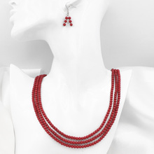 Colar de miçangas artificiais coral 4mm, conjunto de joias brincos para mulheres, corrente redonda, gargantilha conjuntos vermelhos, presente de festa a598 2024 - compre barato