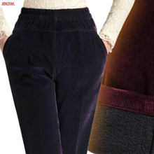 Middle aged women pants new autumn winter plus velvet thick elastic waist high waist corduroy loose large size casual pantsAS806 2024 - buy cheap