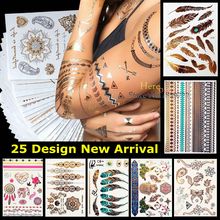 Pena de pavão design HYS-51 flash metálico temporária tatuagem vara paster à prova dwaterproof água tatuagem ouro prata moda feminina henna 2024 - compre barato