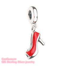 Autumn 925 Sterling Silver Red Stiletto Dangle Charm, Red Enamel Beads Fit Original Pandora Charms Bracelet jewelry 2024 - buy cheap