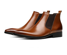 Модные черные/коричневые ботинки челси с острым носком; Мужские модельные ботинки; офисная обувь из натуральной кожи; мужские ботильоны 2024 - купить недорого