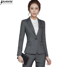 Naviu-Blazer de manga larga para mujer, traje Formal de talla grande, pantalones de oficina, ropa de trabajo de talla grande 2024 - compra barato