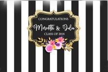 custom Graduation School Flower Leaves Black And White Striped backdrops   Computer print party background 2024 - buy cheap