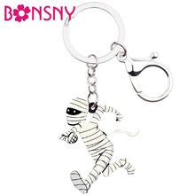 Bonsny Acrylic Halloween Running Mummy Zombie Key Chains Keychain Ring Cartoon Jewelry For Women Girls Handbag Purse Charms Gift 2024 - buy cheap