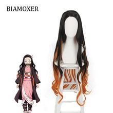 95cm Nezuko Kamado Cosplay wigs Anime Demon Slayer Kimetsu no Yaiba Long Gradient hair Cosplay wig 2024 - buy cheap