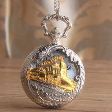 Vintage Silver Gold LocomotiveTrain Fob Watch Hollow Quartz Pocket Watch Necklace Chain Pendant Mens Clock Gift Relogio De Bolso 2024 - buy cheap