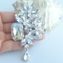 3.54" Bridal Jewelry Luxury Bouquet Bridal Drop Flower Brooch Pin w Clear Rhinestone Crystal EE06370C1 2024 - buy cheap