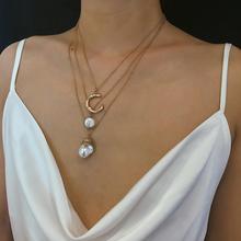 Kymyad-gargantilla con capas de perlas de imitación para mujer, collar con colgantes de letra original C, Colar cadenas de colores dorados 2024 - compra barato