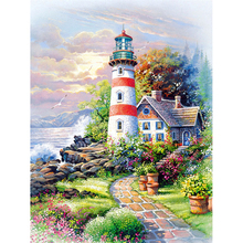 Pintura de diamante 5d/3d diy arquitetura ponto cruz farol com o mar cristal bordado bordado artesanal ty30 2024 - compre barato