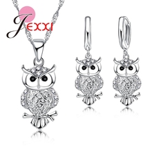 Conjunto de joyería de plata de ley 925 para mujer, diseño de dibujos animados, collar de búho, pendientes, joyería con estilo, envío gratis 2024 - compra barato