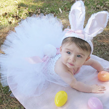 Vestido de conejo de Pascua para niña, disfraz de conejo con plumas blancas, diadema de orejas rosas 2024 - compra barato