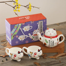 Cute Japanese Lucky Cat Porcelain Tea Set Creative Maneki Neko Ceramic Tea Cup Pot with Strainer Lovely Plutus Cat Teapot Mug 2024 - buy cheap