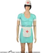 Jade Green And White Sexy Latex Dress With Red Cross Rubber Uniform  Headgear Apron Button At Front LYQ-0055 2024 - buy cheap