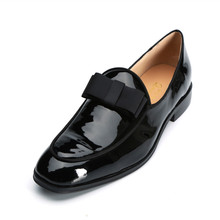 Party Men Dress Shoes Patent Leather Man Shoe Bowknot Slip-on Oxfords Belgian Black Wedding Handmade Men Shoes 2024 - buy cheap