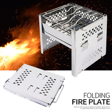 New outdoor mini stainless steel Folding BBQ camping grill windshield firewood carbon oven burning fire rack camp stove burner 2024 - buy cheap