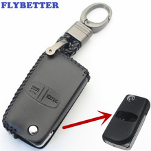 FLYBETTER Genuine Leather 2Button Flip Remote Key Case Cover For Mitsubishi Pajero/Grandis/Outlander/Lancer-EX (B) L357 2024 - buy cheap