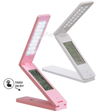 Luminária de mesa dobrável com led, recarregável, controle por toque, despertador, calendário, temperatura, regulável, lâmpada de mesa, lâmpada de estudo 2024 - compre barato