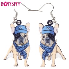 Bonsny Long Drop Brand French Bulldog Dog Acrylic Earrings Jewelry For Girls Women Gift Cartoon Children Earrings Accessories 2024 - buy cheap