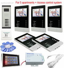 For 5 Separate Apartments Color Video Door Phones Intercom Systems 5 LCD and 5 keys Security Doorbell+Access Control System 2024 - buy cheap
