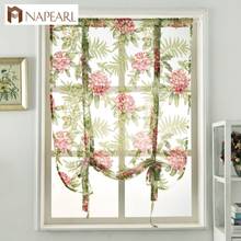 Short Curtain Kitchen Window Treatment Tie Up Balloon Butterfly Curtain Sheer Organza Tulle Panel Floral Green Rod Pocket Door 2024 - buy cheap