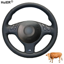 HuiER Hand Sewing Car Steering Wheel Cover Volant Top Layer Cow Leather For BMW E46 E39 330i 540i 525i 530i 330Ci M3 2001-2003 2024 - buy cheap