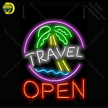 Travel Open Palm Tree Neon Bulbs Sign Handcraft light Sign Display Recreation Iconic Neon Light anuncio luminoso Supper Bright 2024 - buy cheap